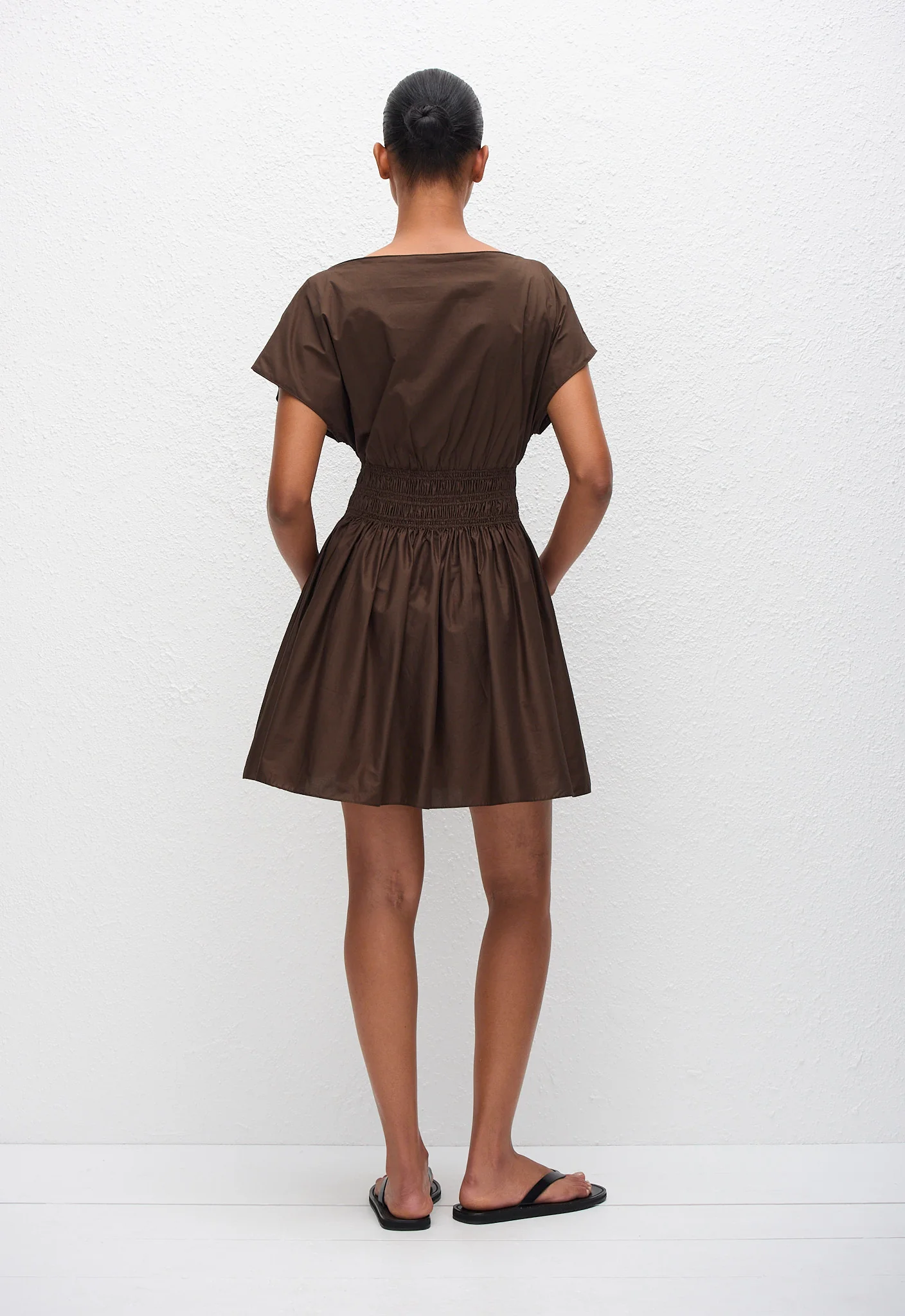 Shirred Waist Mini Dress - Chocolate - Image 4