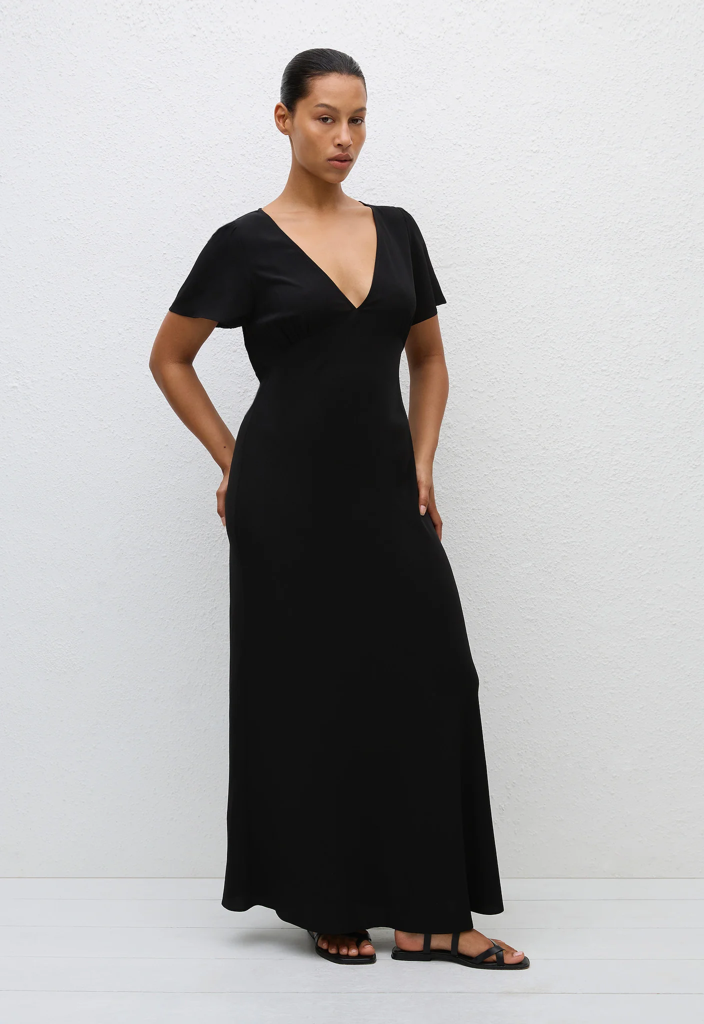 Short Sleeve Bias Dress - Black - Image 2