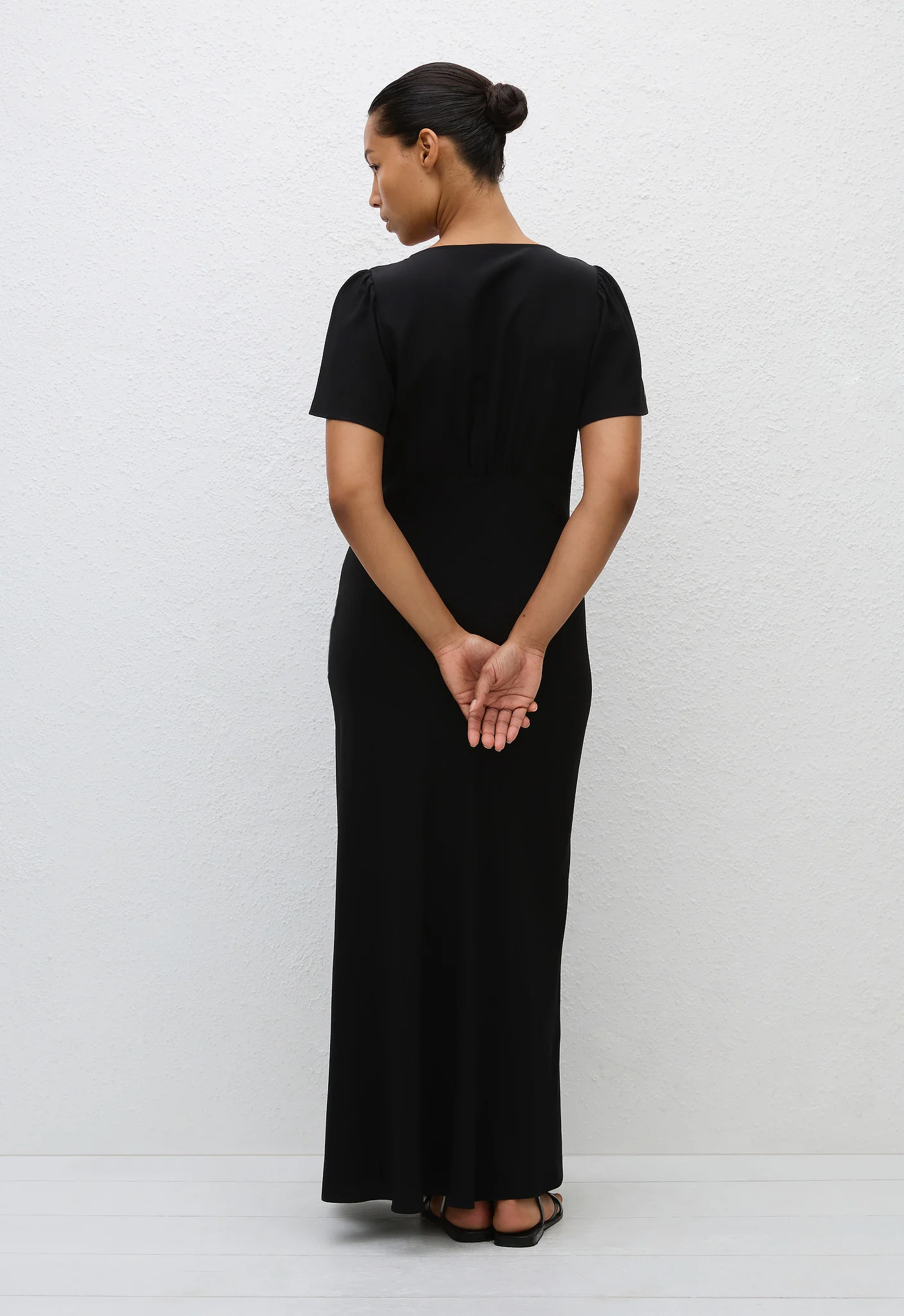 Short Sleeve Bias Dress - Black - Image 3