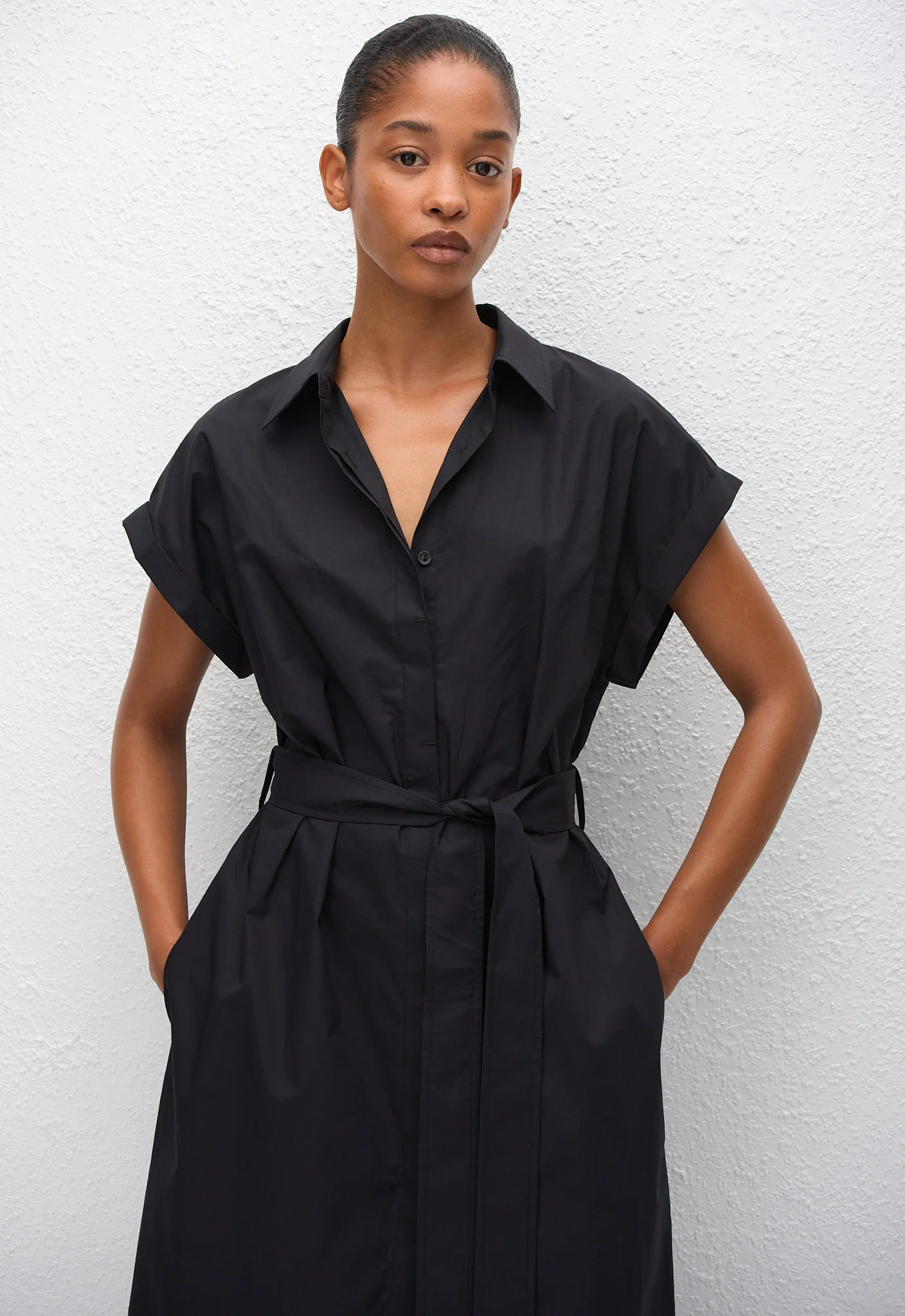 Sleeveless Shirt Dress - Black - Image 2