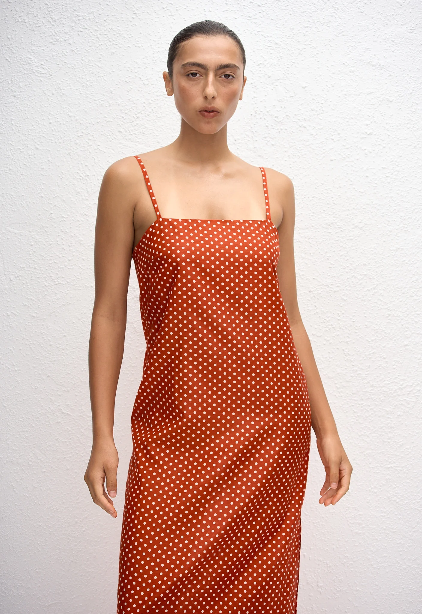 Square Shift Midi Dress - Polka Dot (Tomato) - Image 2
